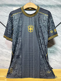 Maillot Brésil noir et gris à détails dorés, vue de face