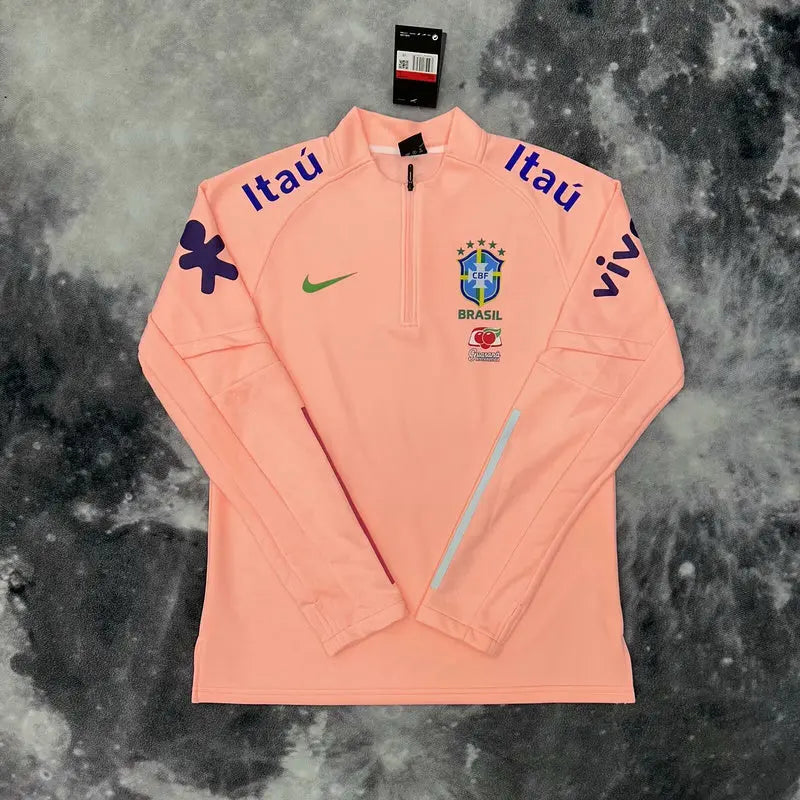 Haut d’entraînement Brésil rose saumon à demi zip, vue de face